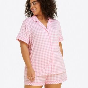 SARA PAJAMA SET IN LIGHT PINK GINGHAM